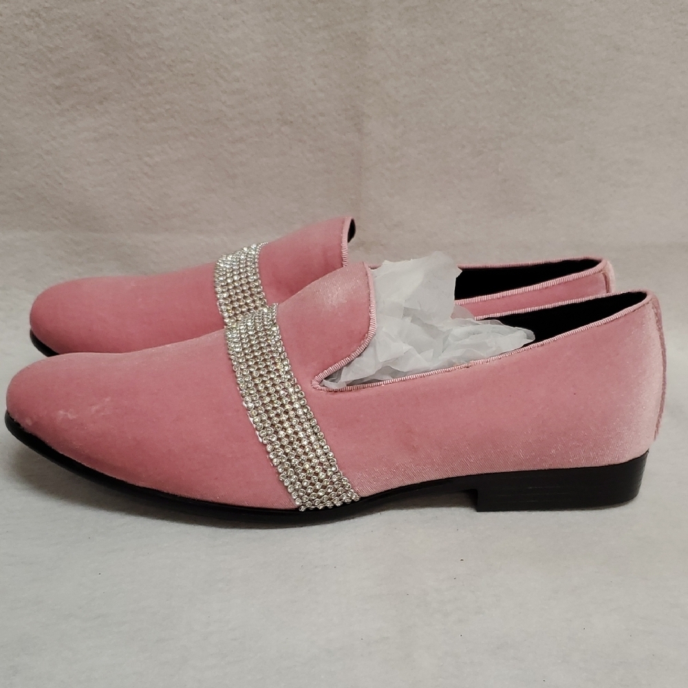 Mens Amali 10 Pink Velvet Loafers with Silver Accents - Picture 3 of 10